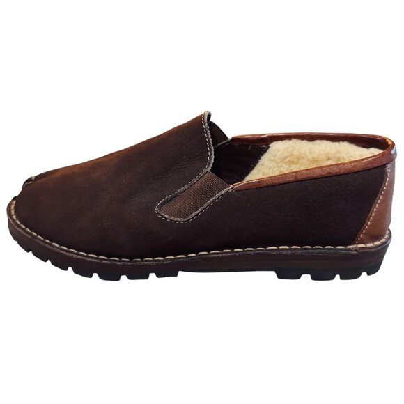 Cole Haan Suede Slip On Moc Shoe Slipper With Tread Shearing Lined Leather Brown - Picture 6 of 15